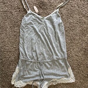 Victoria's Secret Gray and White Lace Pajama Romper